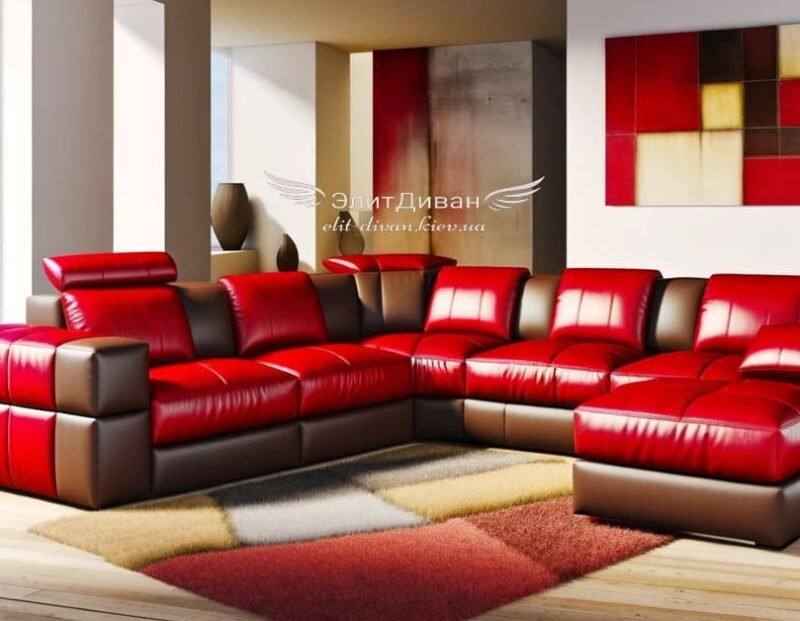 коричнево краснвый угловой диван
