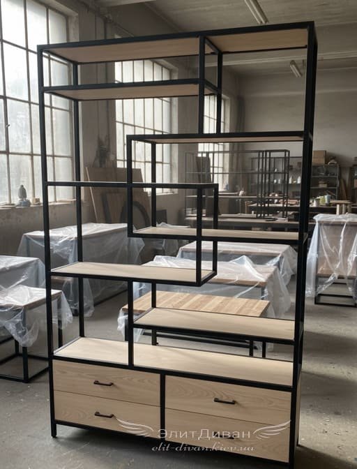 в стиле loft стеллажи и столі