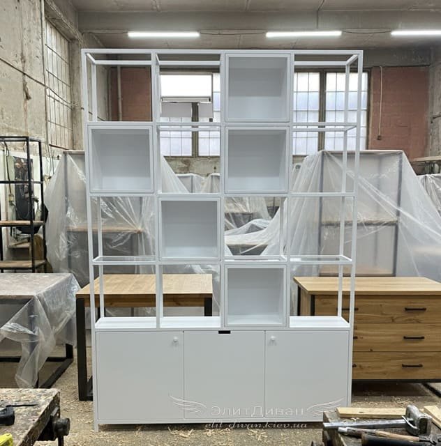 белій стеллаж в индустриальном стиле дизайн