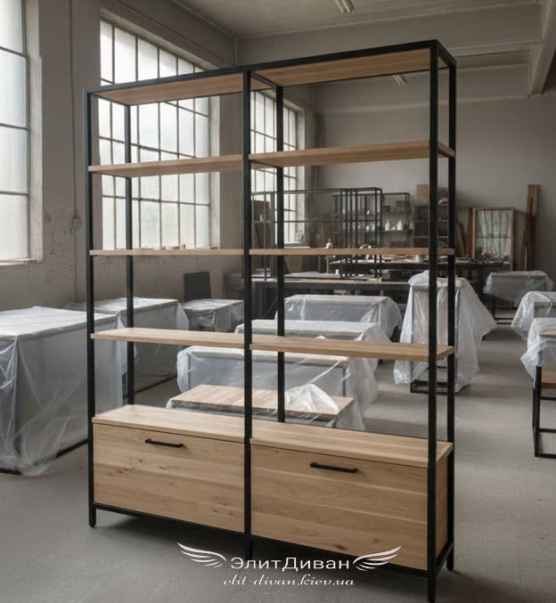 стеллажи лофт из дерева и металла на заказ