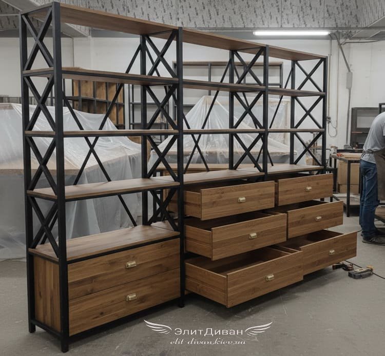 стеллажи в стиле индустриальном из металла