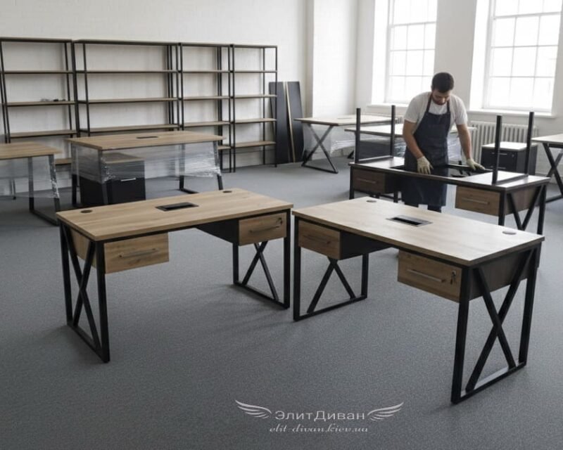 изготовление офисніх столов из дерева и металла в стиле loft