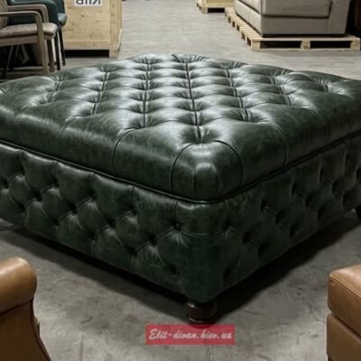 большой кожанный зеленый пуф квадратной формы