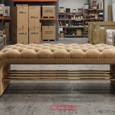 п образный бежевый пуфик с нишей для обуви