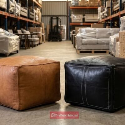 черный и коричневый кожанный пуф