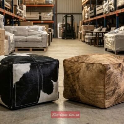 два кожанный бескаркасных пуфа