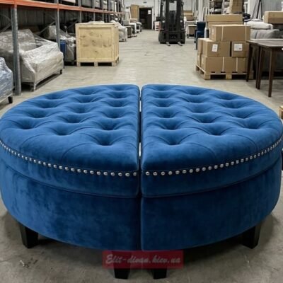 круглый больой пуфик из двух отдельных частей синего цвета