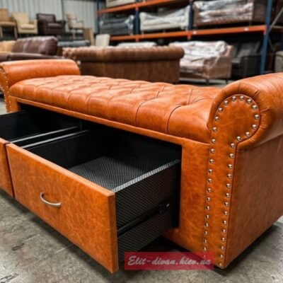 мягкий пуфик заказ с видвижным ящиком, из кожи